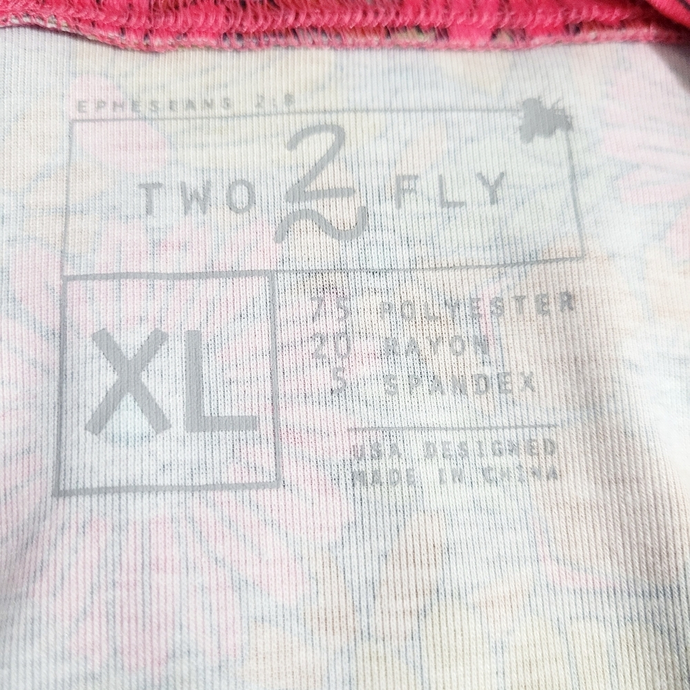 Two 2 Fly Women’s Size XL Floral Blouse Rhinestone Embellished Sleeve Brown Pink - Picture 6 of 8